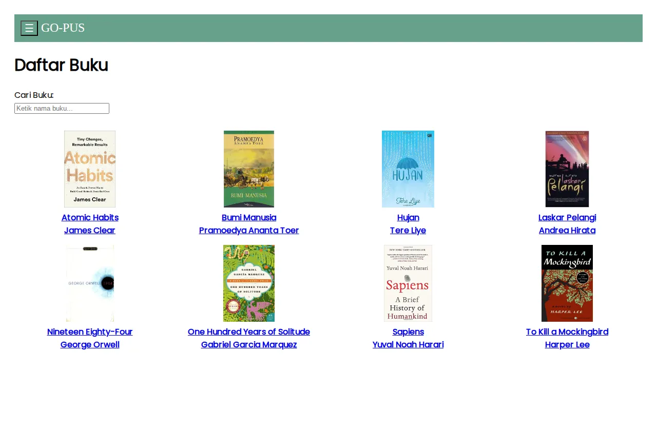 GoPus book catalogue page