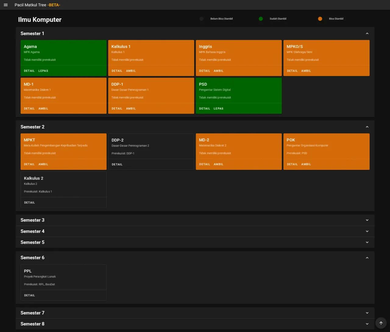 Legacy Matkul Tree course dependency explorer